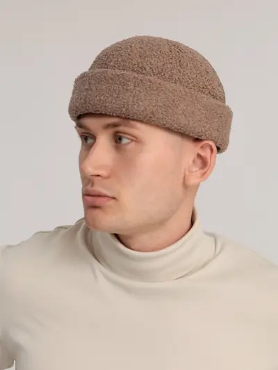 Шапка-бини коричневая с отворотом